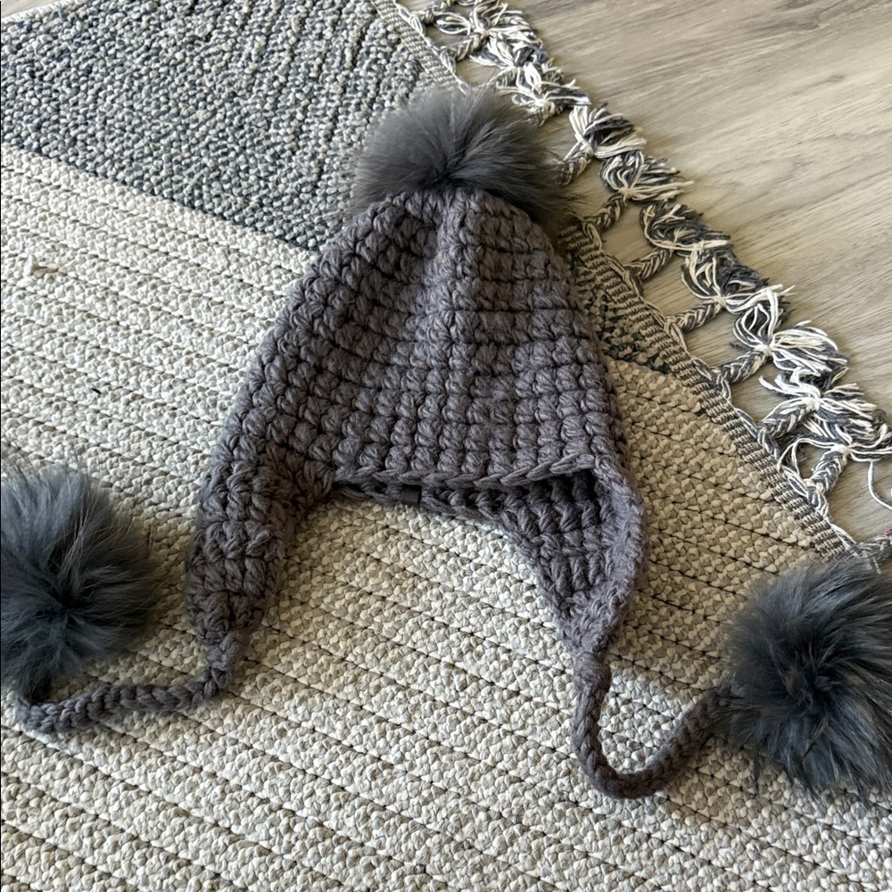 RUDSAK Charcoal Knit Hat with Pom-Poms